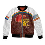 African Sunset Bomber Jacket Tribal Pattern Continent Silhouette - Rainbow Arc Safari Scene