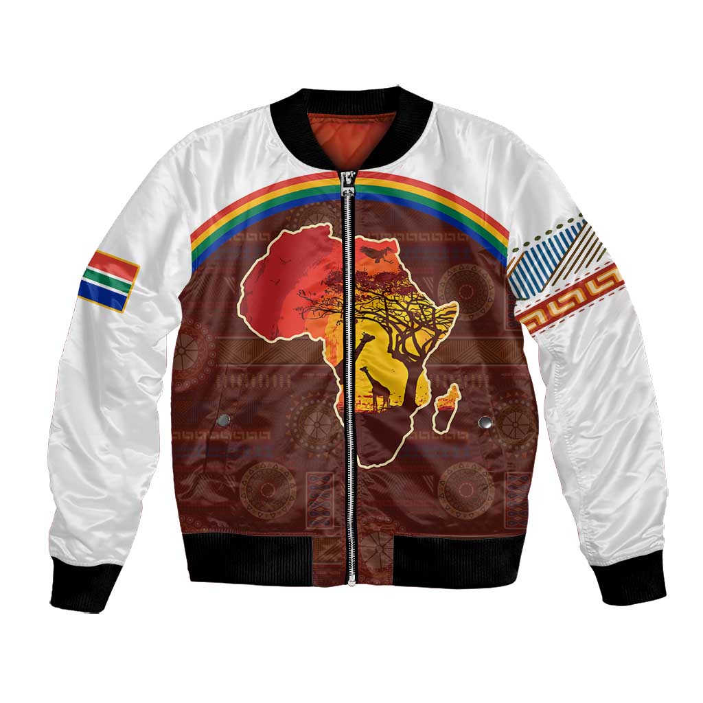 African Sunset Bomber Jacket Tribal Pattern Continent Silhouette - Rainbow Arc Safari Scene