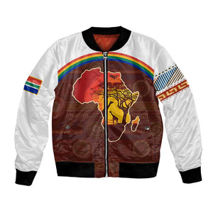 African Sunset Bomber Jacket Tribal Pattern Continent Silhouette - Rainbow Arc Safari Scene