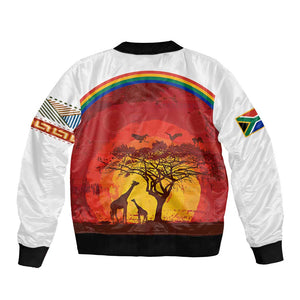 African Sunset Bomber Jacket Tribal Pattern Continent Silhouette - Rainbow Arc Safari Scene
