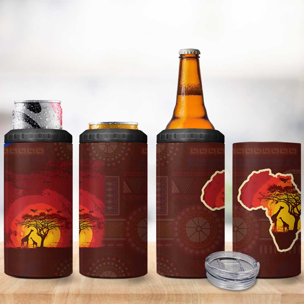 African Sunset 4 in 1 Can Cooler Tumbler Tribal Pattern Continent Silhouette - Rainbow Arc Safari Scene