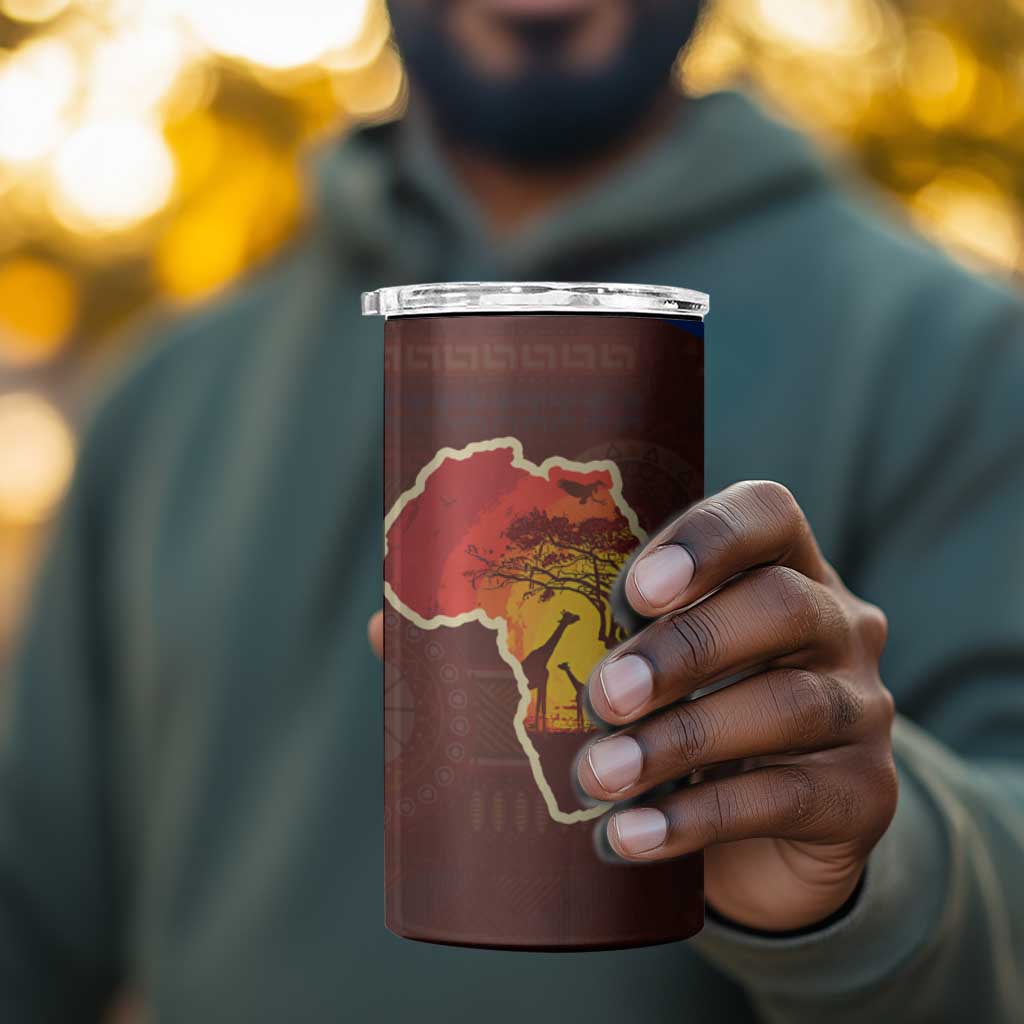 African Sunset 4 in 1 Can Cooler Tumbler Tribal Pattern Continent Silhouette - Rainbow Arc Safari Scene