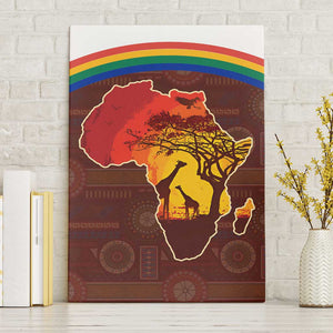 African Sunset Canvas Wall Art Tribal Pattern Continent Silhouette - Rainbow Arc Safari Scene