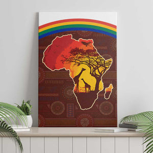 African Sunset Canvas Wall Art Tribal Pattern Continent Silhouette - Rainbow Arc Safari Scene