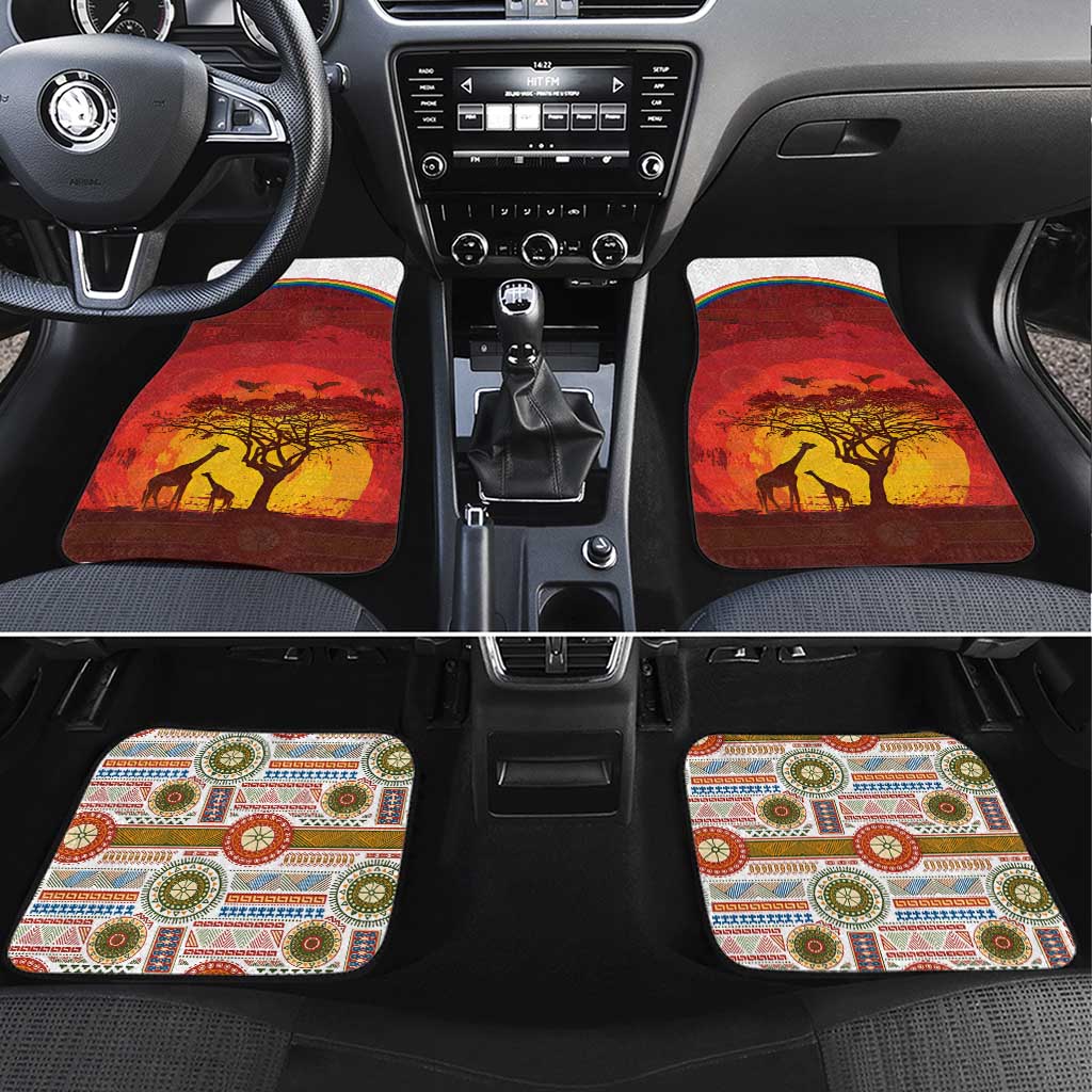 African Sunset Car Mats Tribal Pattern Continent Silhouette - Rainbow Arc Safari Scene