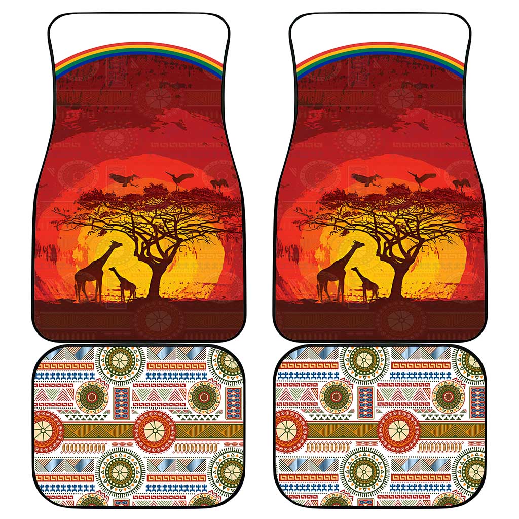African Sunset Car Mats Tribal Pattern Continent Silhouette - Rainbow Arc Safari Scene