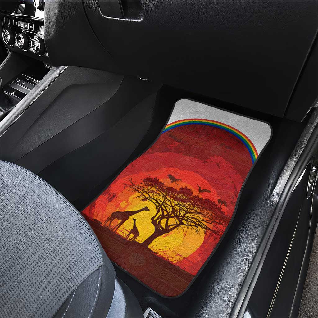 African Sunset Car Mats Tribal Pattern Continent Silhouette - Rainbow Arc Safari Scene