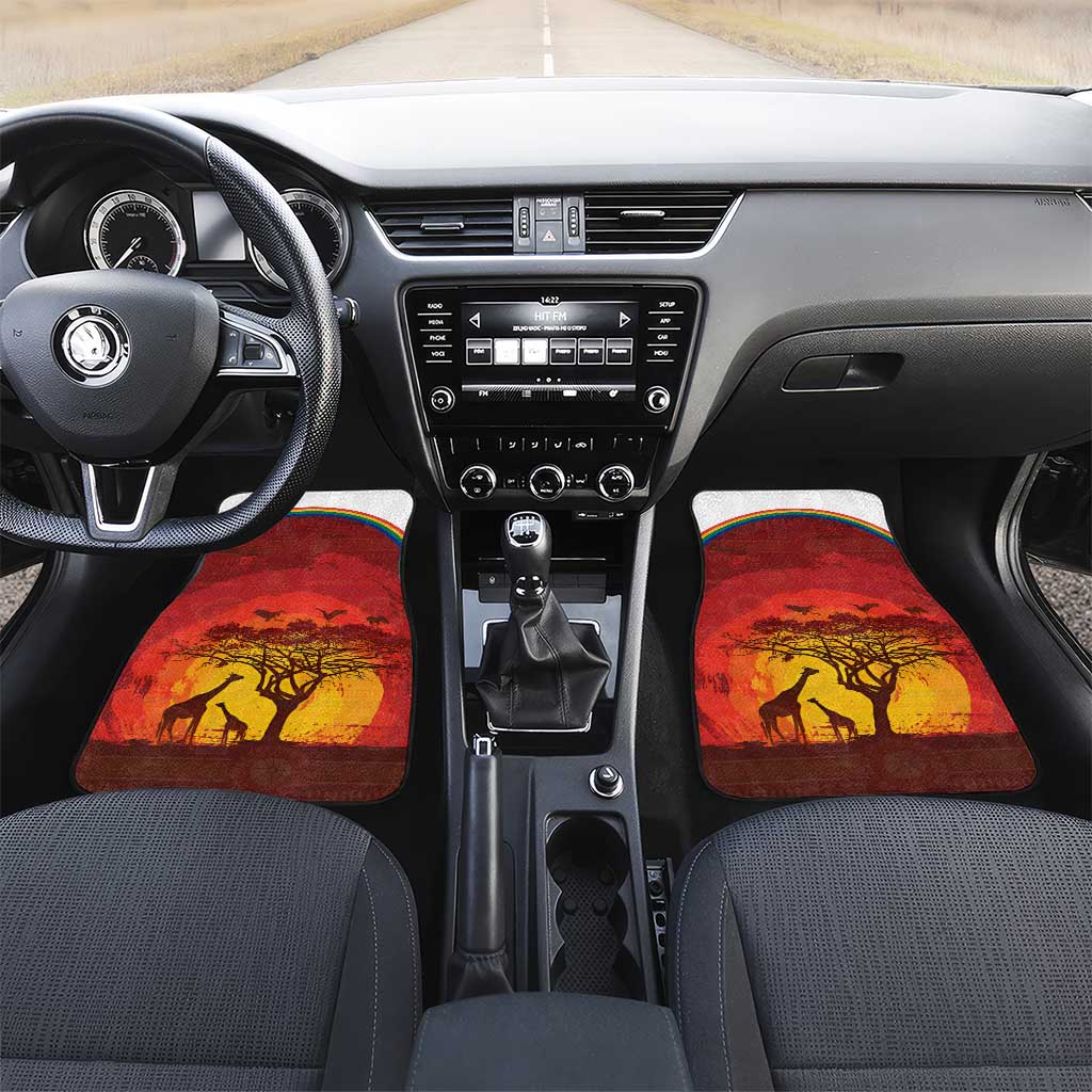 African Sunset Car Mats Tribal Pattern Continent Silhouette - Rainbow Arc Safari Scene