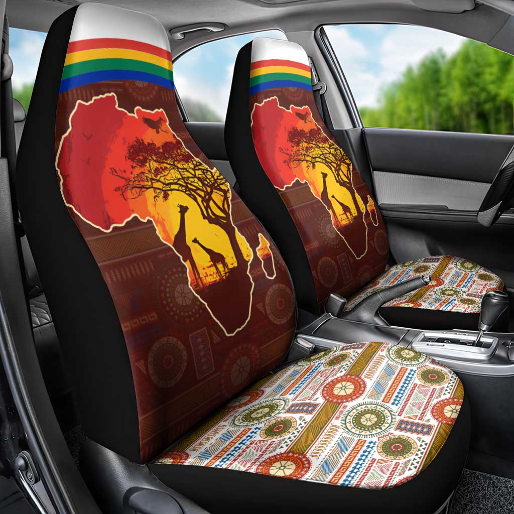 African Sunset Car Seat Cover Tribal Pattern Continent Silhouette - Rainbow Arc Safari Scene