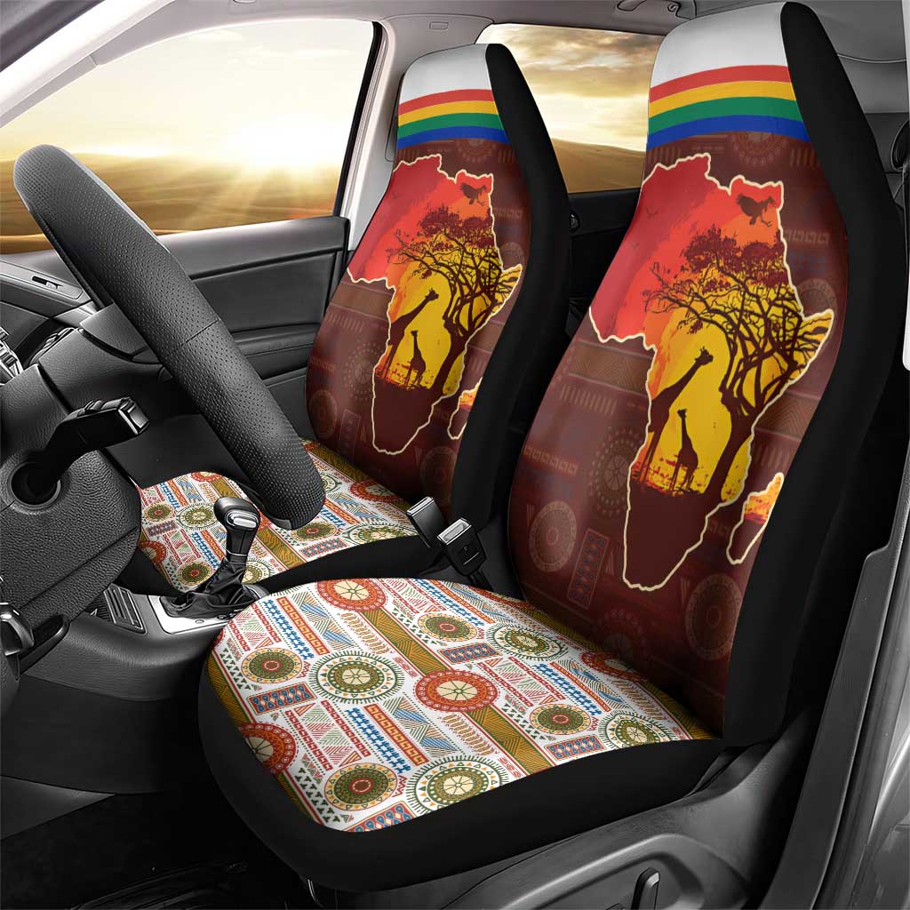 African Sunset Car Seat Cover Tribal Pattern Continent Silhouette - Rainbow Arc Safari Scene