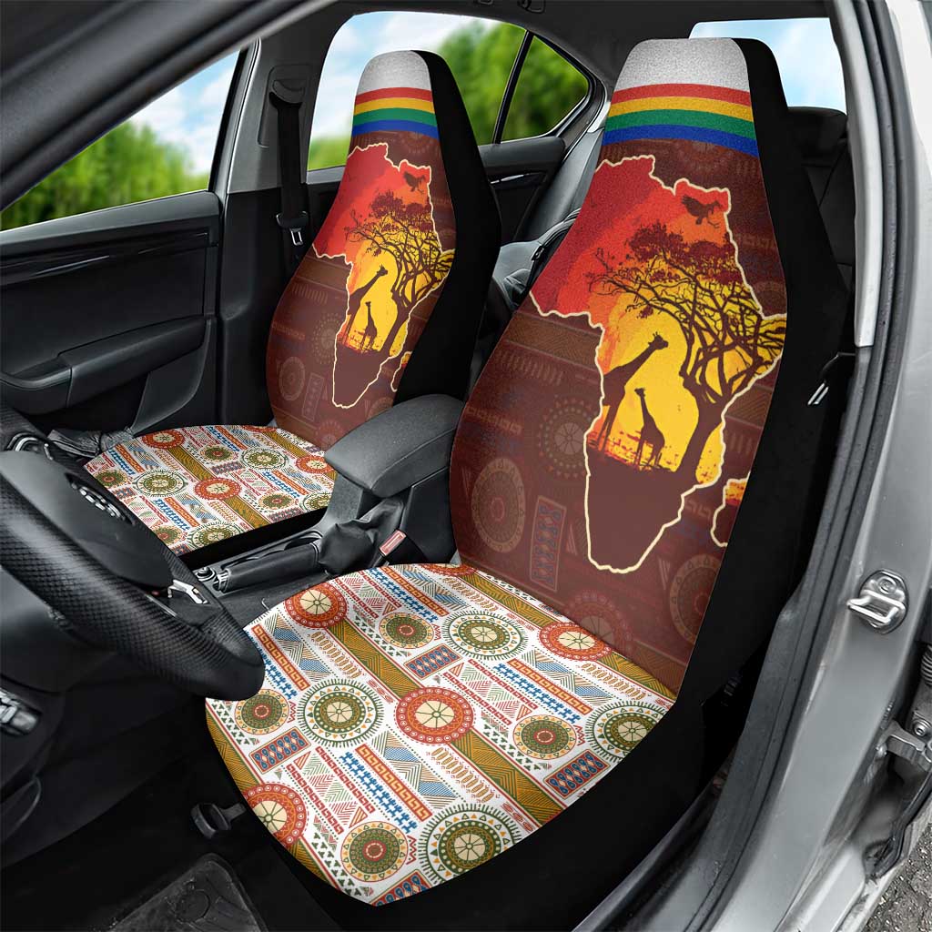 African Sunset Car Seat Cover Tribal Pattern Continent Silhouette - Rainbow Arc Safari Scene