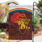 African Sunset Garden Flag Tribal Pattern Continent Silhouette - Rainbow Arc Safari Scene