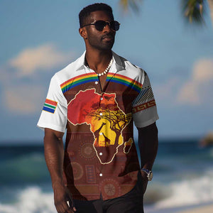African Sunset Hawaiian Shirt Tribal Pattern Continent Silhouette - Rainbow Arc Safari Scene