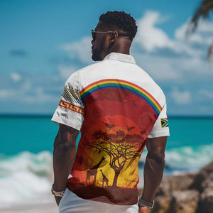 African Sunset Hawaiian Shirt Tribal Pattern Continent Silhouette - Rainbow Arc Safari Scene
