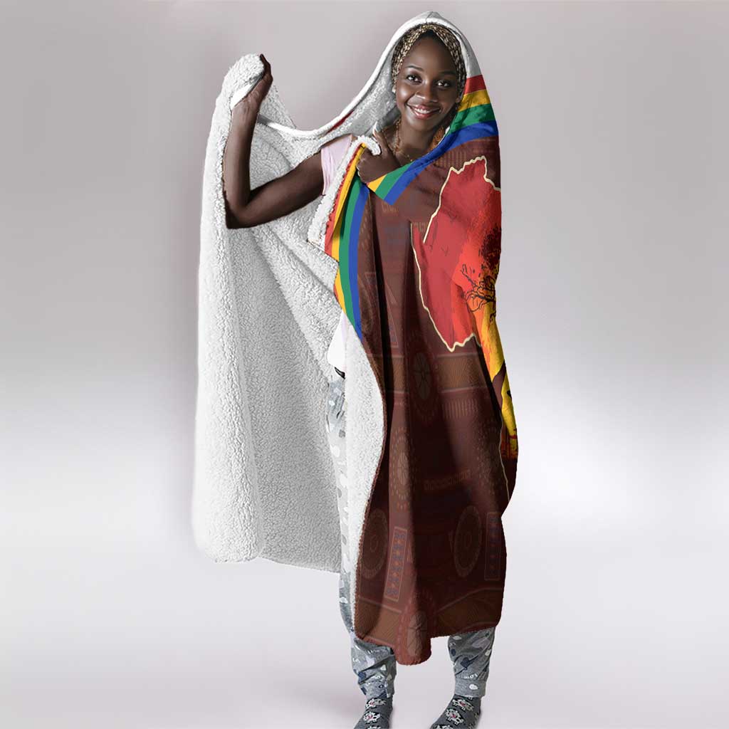 African Sunset Hooded Blanket Tribal Pattern Continent Silhouette - Rainbow Arc Safari Scene