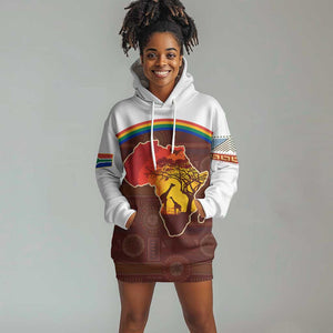 African Sunset Hoodie Dress Tribal Pattern Continent Silhouette - Rainbow Arc Safari Scene