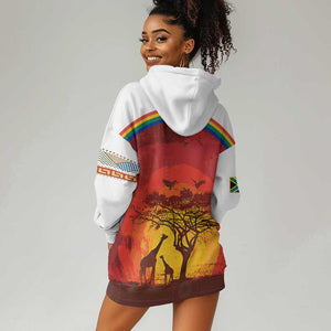 African Sunset Hoodie Dress Tribal Pattern Continent Silhouette - Rainbow Arc Safari Scene