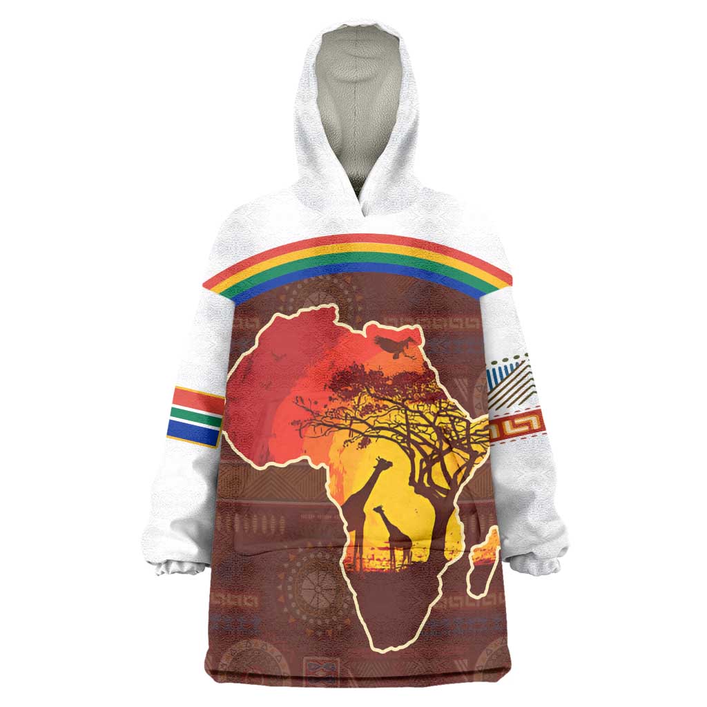 African Sunset Kid Wearable Blanket Hoodie Tribal Pattern Continent Silhouette - Rainbow Arc Safari Scene