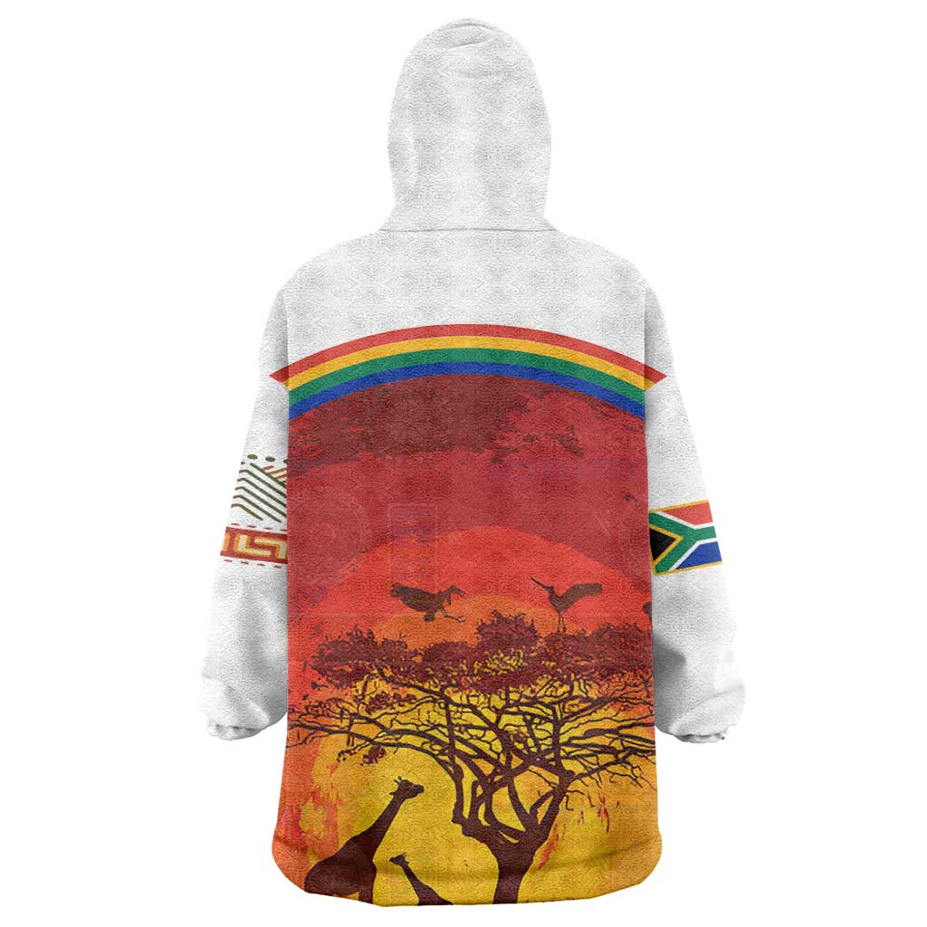 African Sunset Kid Wearable Blanket Hoodie Tribal Pattern Continent Silhouette - Rainbow Arc Safari Scene