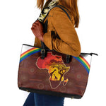 African Sunset Leather Tote Bag Tribal Pattern Continent Silhouette - Rainbow Arc Safari Scene