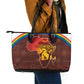 African Sunset Leather Tote Bag Tribal Pattern Continent Silhouette - Rainbow Arc Safari Scene