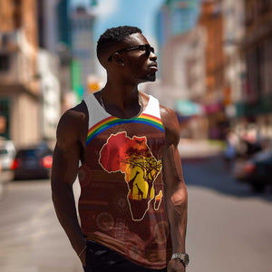African Sunset Men Tank Top Tribal Pattern Continent Silhouette - Rainbow Arc Safari Scene