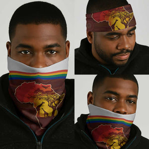 African Sunset Neck Gaiter Tribal Pattern Continent Silhouette - Rainbow Arc Safari Scene TS04