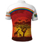 African Sunset Polo Shirt Tribal Pattern Continent Silhouette - Rainbow Arc Safari Scene