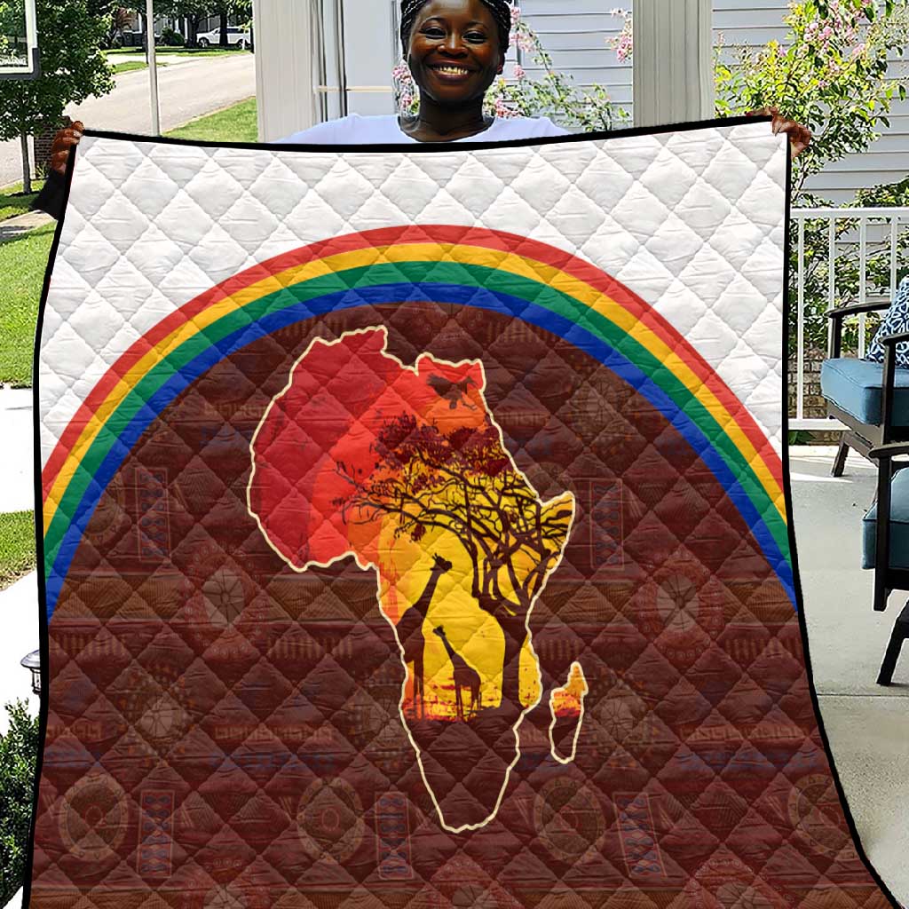 African Sunset Quilt Tribal Pattern Continent Silhouette - Rainbow Arc Safari Scene
