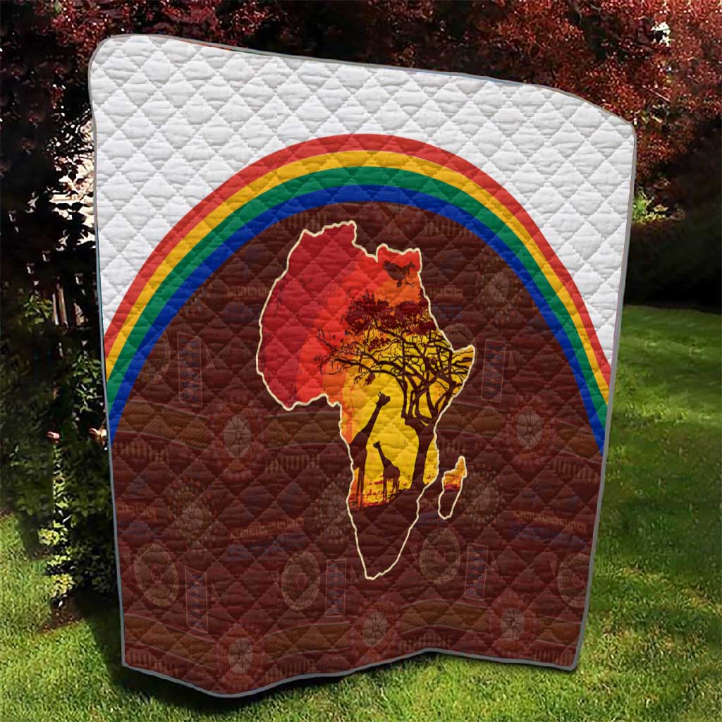 African Sunset Quilt Tribal Pattern Continent Silhouette - Rainbow Arc Safari Scene