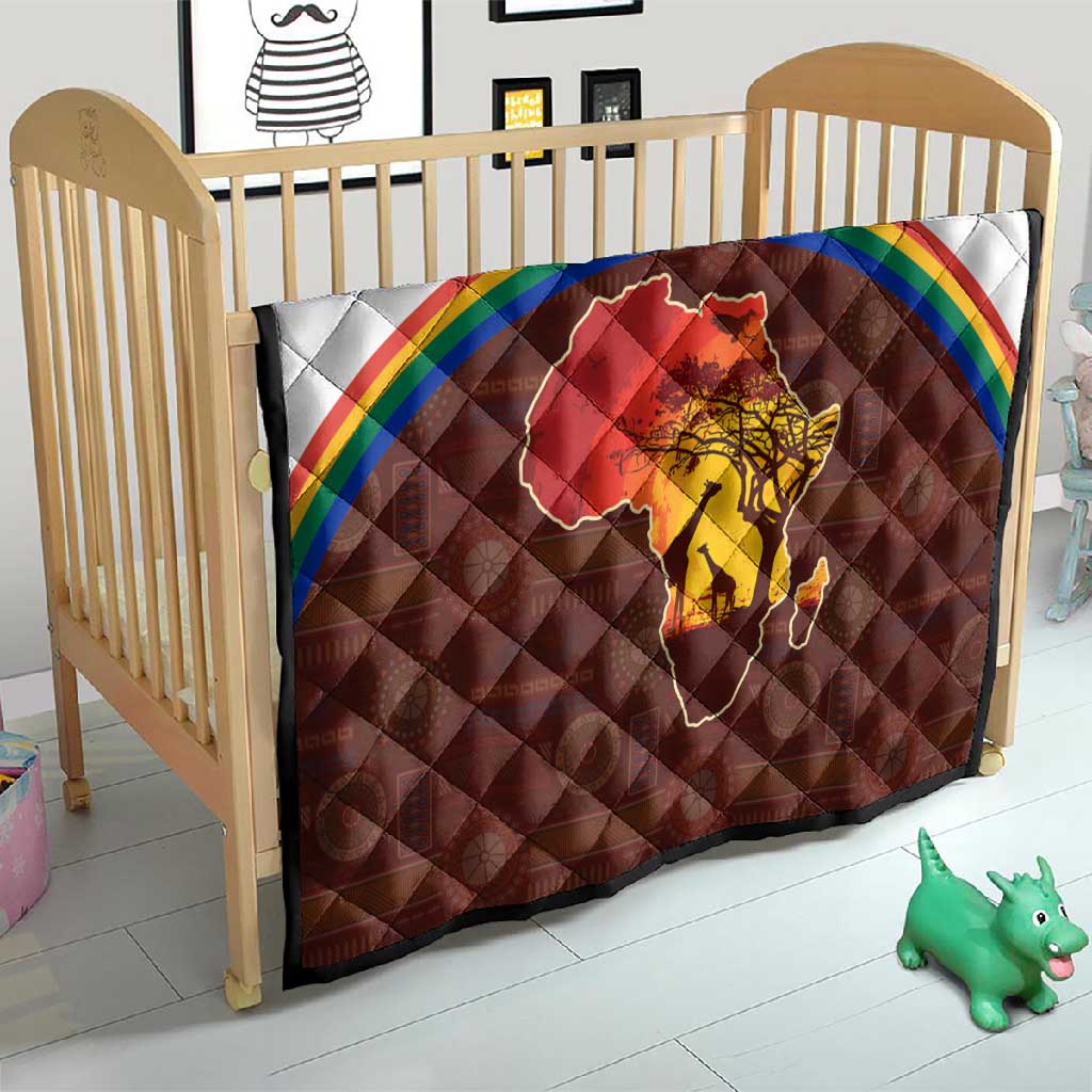 African Sunset Quilt Tribal Pattern Continent Silhouette - Rainbow Arc Safari Scene
