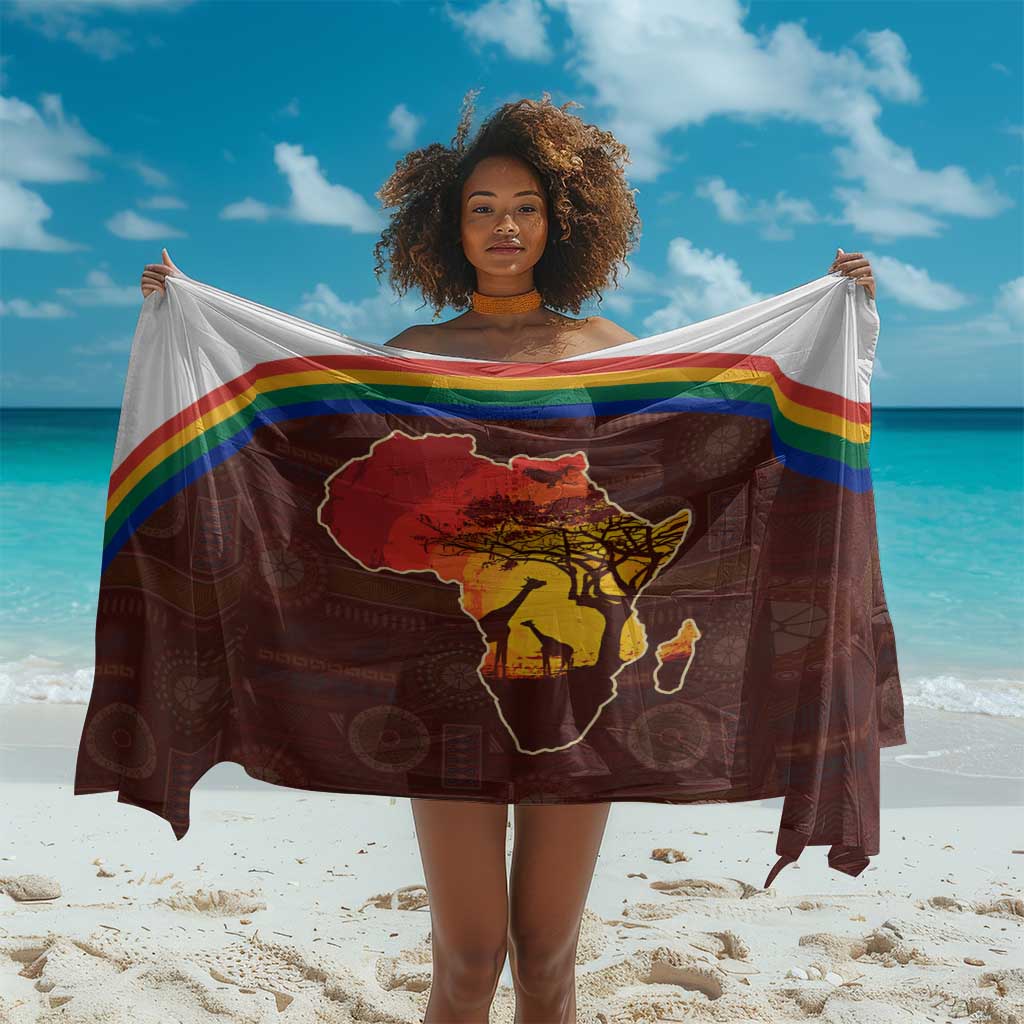 African Sunset Sarong Tribal Pattern Continent Silhouette - Rainbow Arc Safari Scene