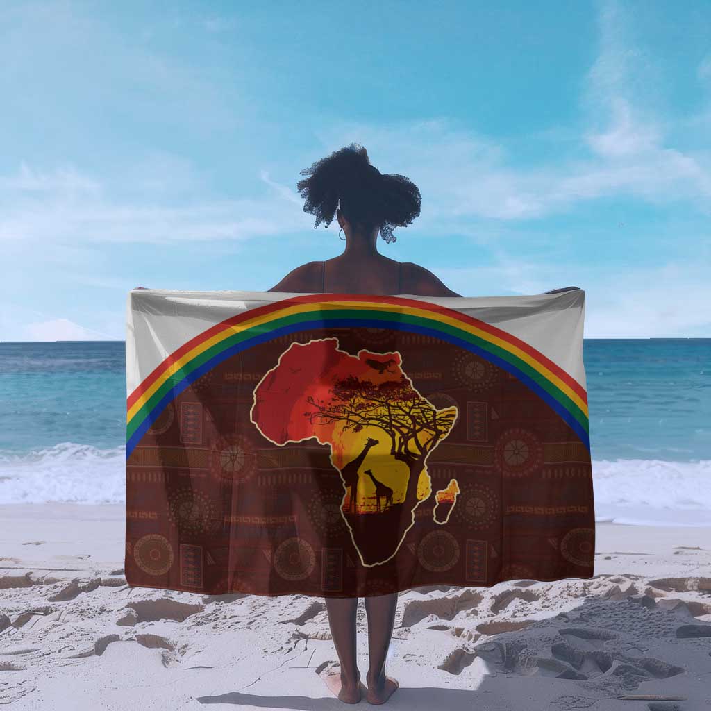 African Sunset Sarong Tribal Pattern Continent Silhouette - Rainbow Arc Safari Scene