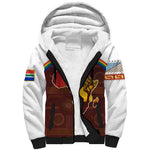 African Sunset Sherpa Hoodie Tribal Pattern Continent Silhouette - Rainbow Arc Safari Scene