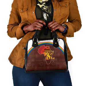 African Sunset Shoulder Handbag Tribal Pattern Continent Silhouette - Rainbow Arc Safari Scene