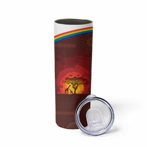 African Sunset Skinny Tumbler Tribal Pattern Continent Silhouette - Rainbow Arc Safari Scene