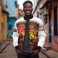 African Sunset Sleeve Zip Bomber Jacket Tribal Pattern Continent Silhouette - Rainbow Arc Safari Scene
