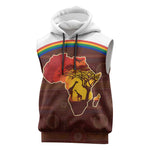 African Sunset Sleeveless Hoodie Tribal Pattern Continent Silhouette - Rainbow Arc Safari Scene - African Pride