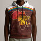 African Sunset Sleeveless Hoodie Tribal Pattern Continent Silhouette - Rainbow Arc Safari Scene - African Pride