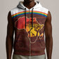 African Sunset Sleeveless Zip Hoodie Tribal Pattern Continent Silhouette - Rainbow Arc Safari Scene - African Pride
