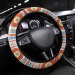 African Sunset Steering Wheel Cover Tribal Pattern Continent Silhouette - Rainbow Arc Safari Scene
