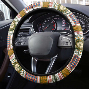 African Sunset Steering Wheel Cover Tribal Pattern Continent Silhouette - Rainbow Arc Safari Scene