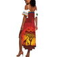 African Sunset Summer Maxi Dress Tribal Pattern Continent Silhouette - Rainbow Arc Safari Scene