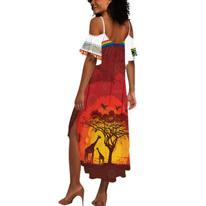 African Sunset Summer Maxi Dress Tribal Pattern Continent Silhouette - Rainbow Arc Safari Scene