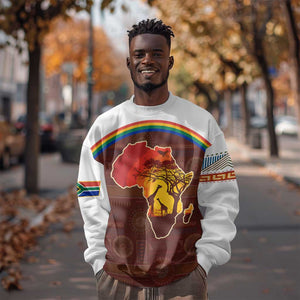 African Sunset Sweatshirt Tribal Pattern Continent Silhouette - Rainbow Arc Safari Scene
