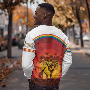 African Sunset Sweatshirt Tribal Pattern Continent Silhouette - Rainbow Arc Safari Scene