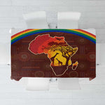 African Sunset Tablecloth Tribal Pattern Continent Silhouette - Rainbow Arc Safari Scene
