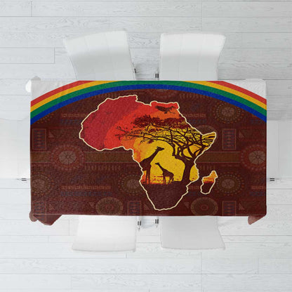 African Sunset Tablecloth Tribal Pattern Continent Silhouette - Rainbow Arc Safari Scene