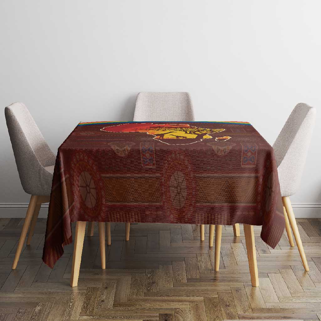 African Sunset Tablecloth Tribal Pattern Continent Silhouette - Rainbow Arc Safari Scene