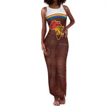 African Sunset Tank Maxi Dress Tribal Pattern Continent Silhouette - Rainbow Arc Safari Scene